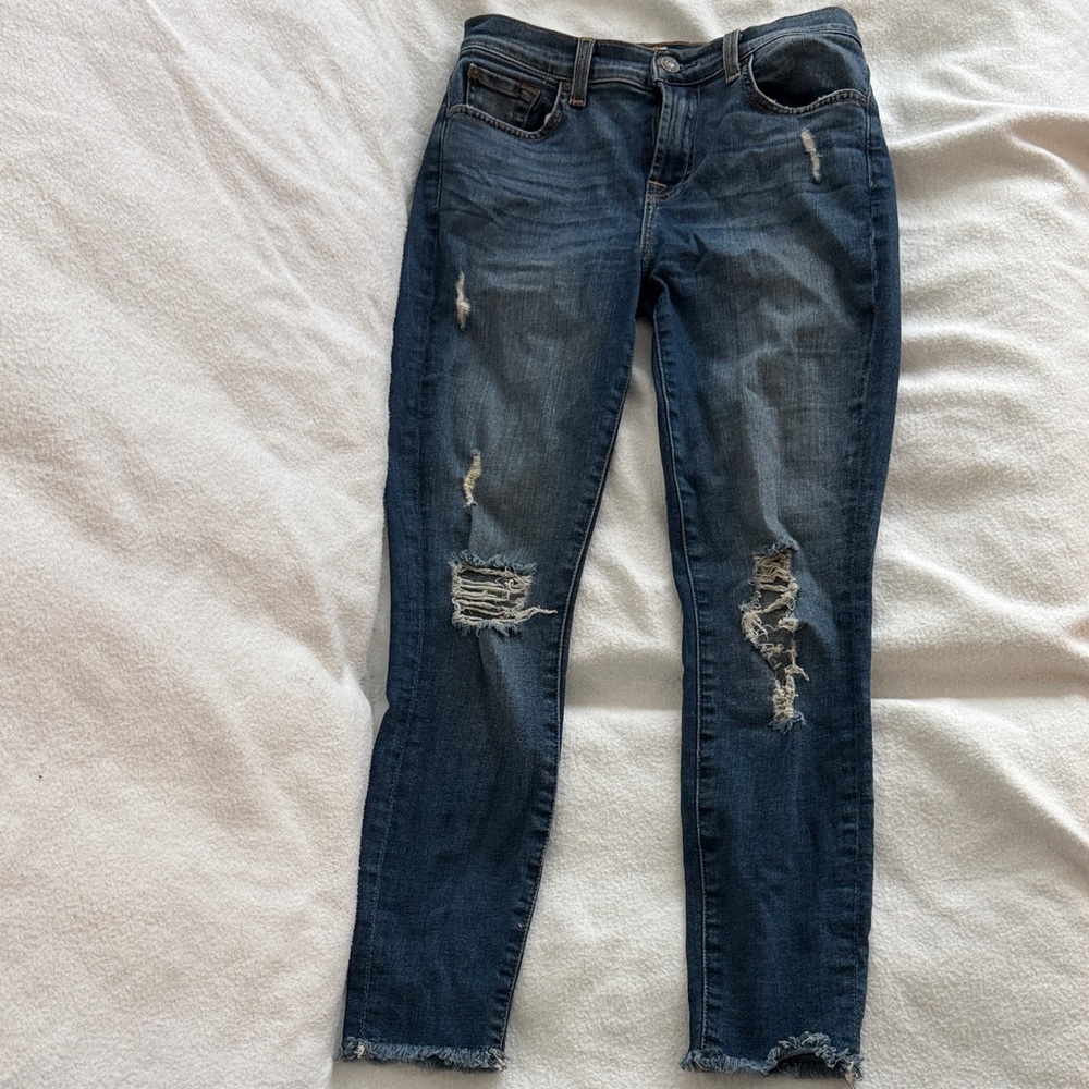 7 For All Mankind High Waist Ankle Genevieve Distressed Cropped Jeans